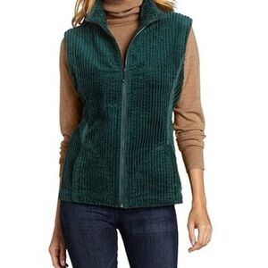 Woolrich Women's Large  Ribbed Full Zip Vest Jacket Cotton Green Sleeveless.